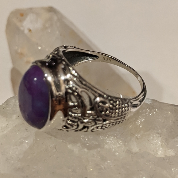 Purple Copper Turquoise, 925 Silver Ring, size 7.5 - Picture 5 of 11